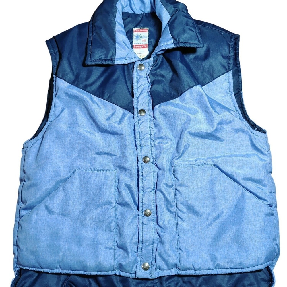 Frostline Kit Vintage Puffer Vest Blue Western Style Snap Front Size S outdoor